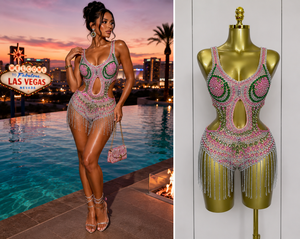 Vegas Rosé Crystal Bodysuit 🍾