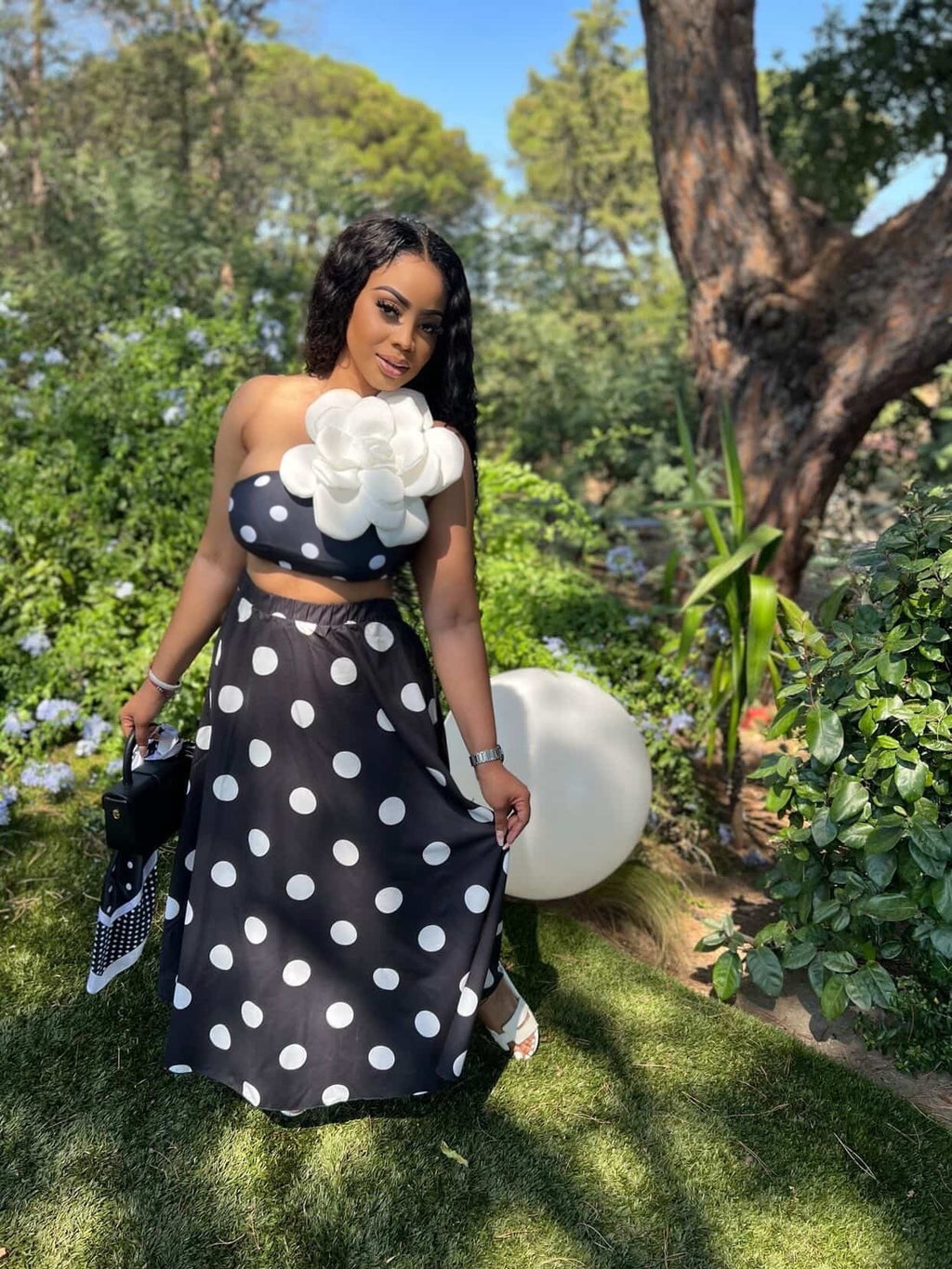 Camellia Noir Polka Dot Maxi Set