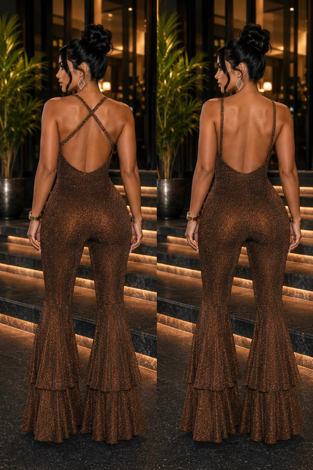Bronzed After Dark Layered Bell Jumpsuit
