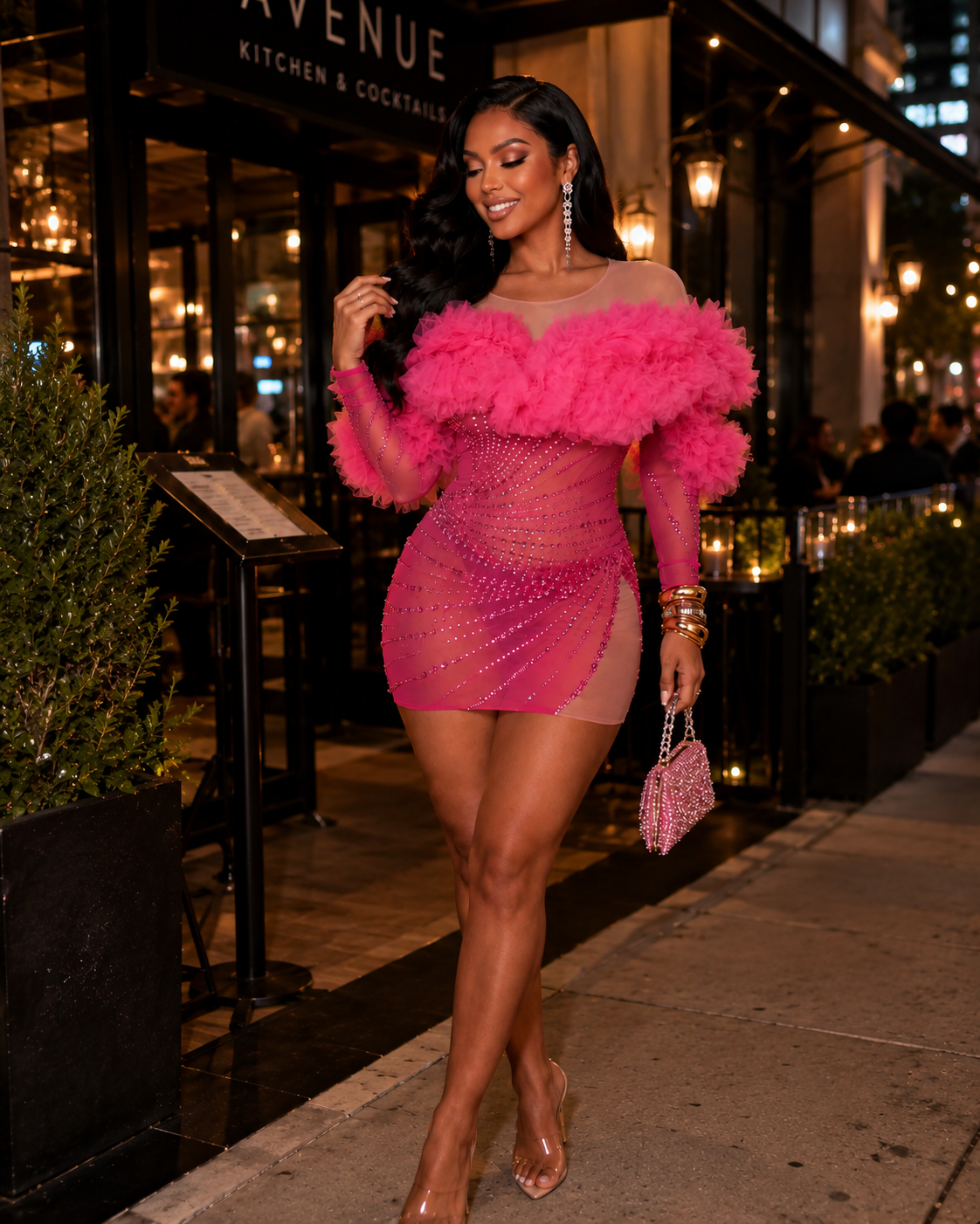 Pink Champagne Crystal Mini Dress