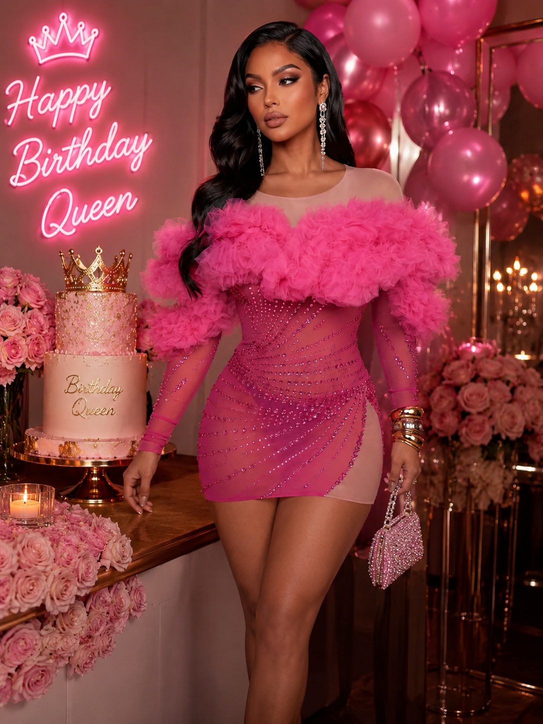 Pink Champagne Crystal Mini Dress