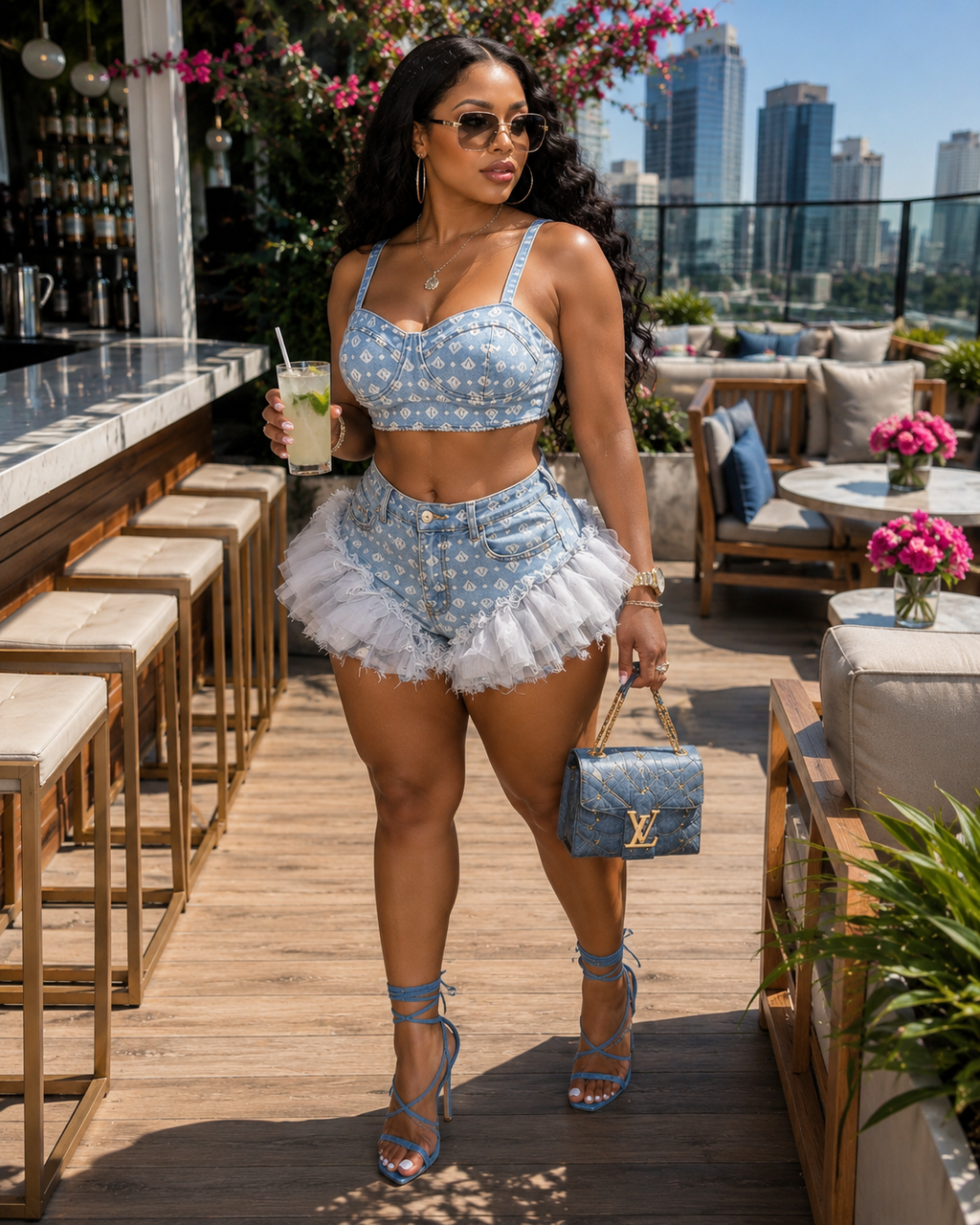 Skyline Tulle Denim Shorts Set