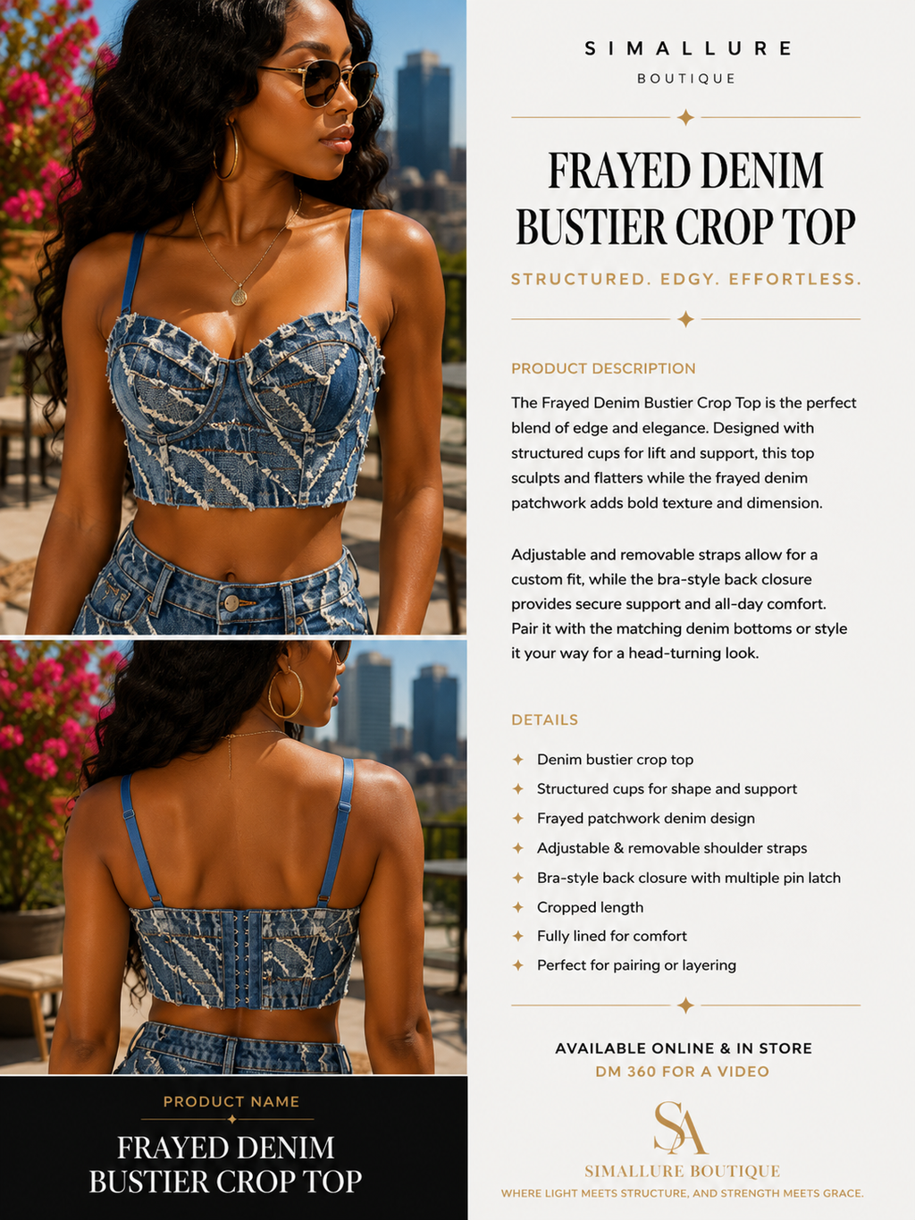 Frayed Denim Couture Bustier Top