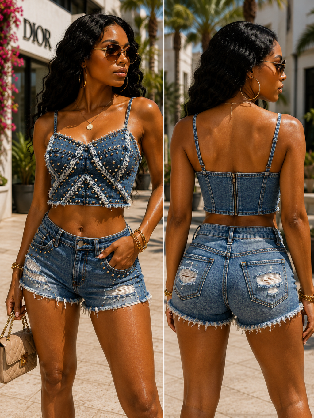 Rebel Luxe Studded Denim Bustier Top