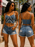 Rebel Luxe Studded Denim Bustier Top