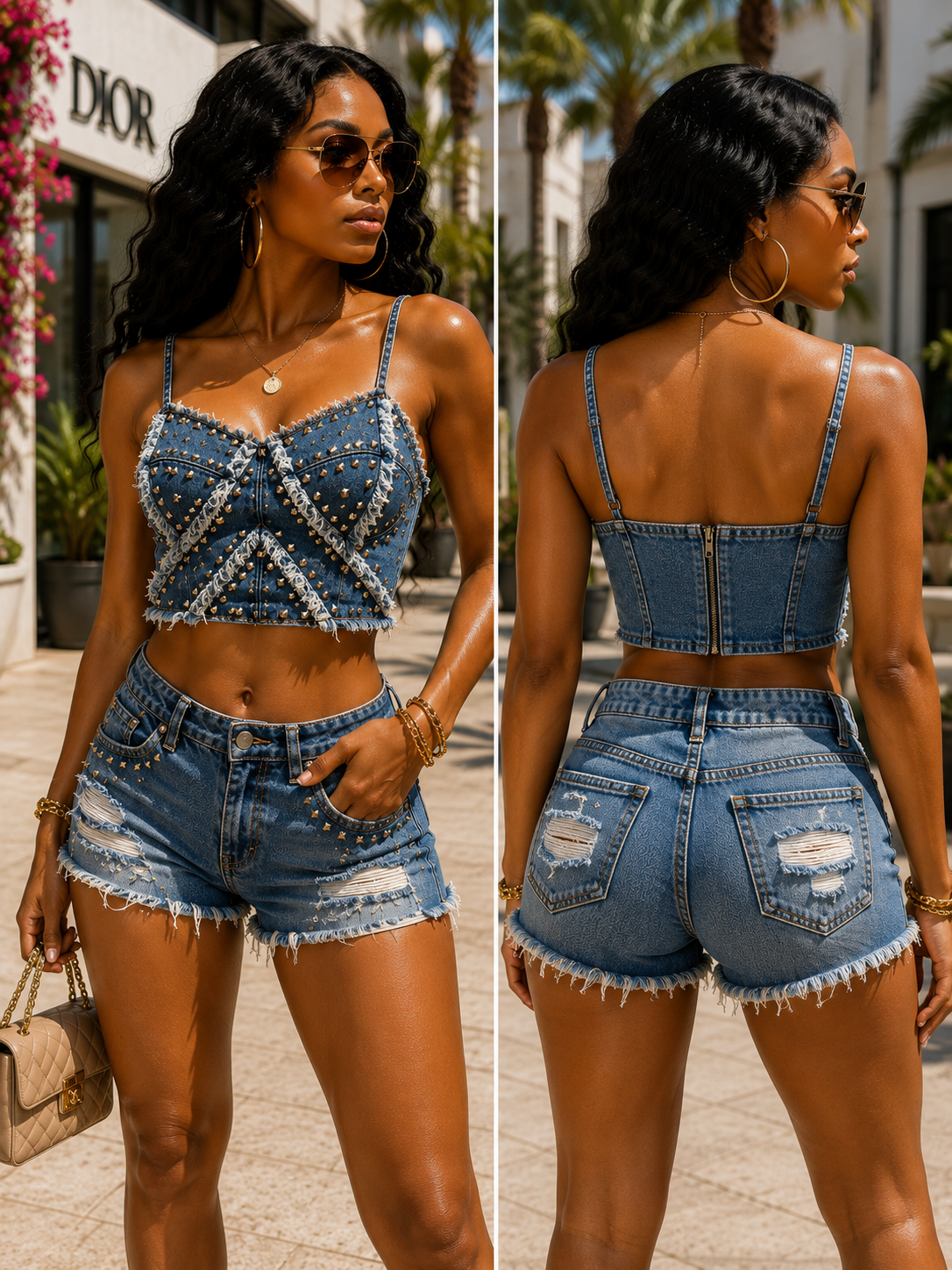 Rebel Luxe Studded Denim Bustier Top