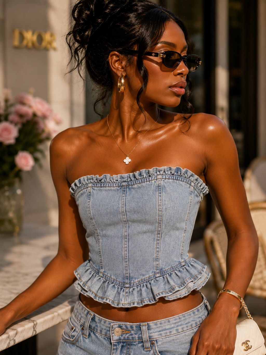 Ruffle Me Denim Corset Top